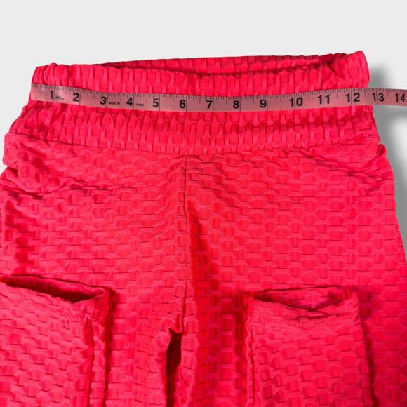 Coral Pink Anti-Cellulite Textured Leggings L High Waist Butt Lift Yoga TikTok - Picture 2 of 8